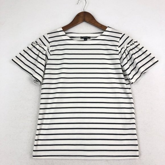 Stella & Dot Women's Size X-Small Maya White Black Striped Short Sleeve T-Shirt - Picture 1 of 8